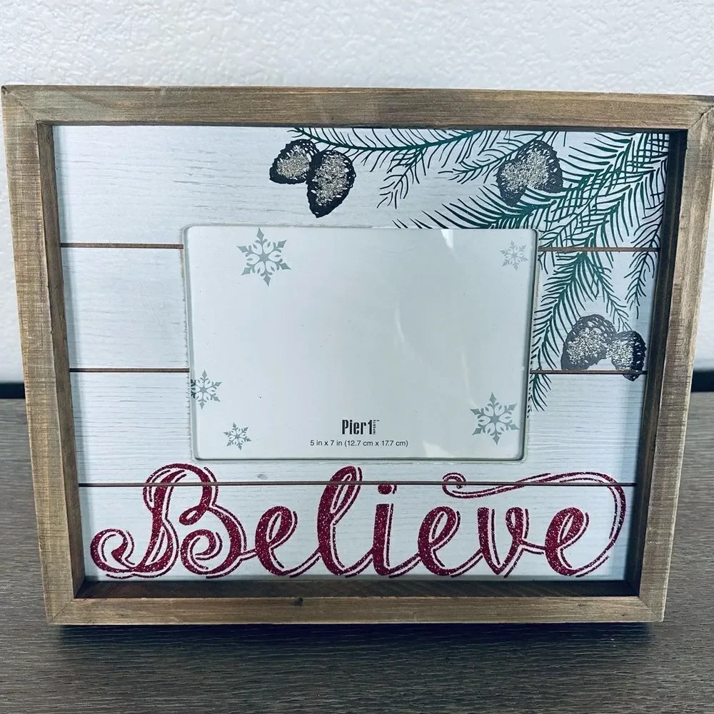 Pier 1 “Believe” Christmas Holiday Farmhouse Wood Picture Frame